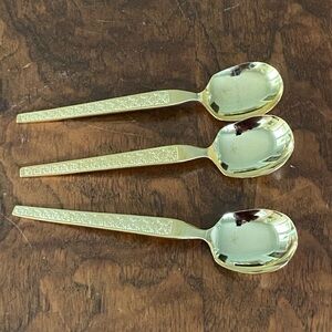 Golden Trocadero 3 Soup Spoons Vintage Gold electroplate